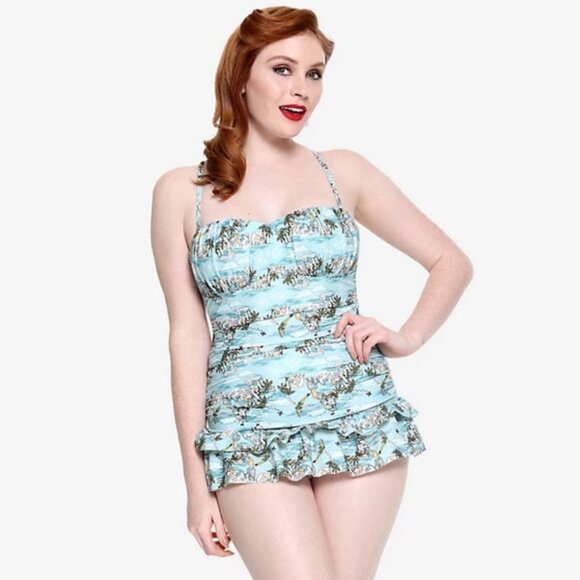 Disney Peter Pan Mermaid Lagoon Retro Swimsuit One Piece Plus Size 0X EUC - Picture 1 of 16